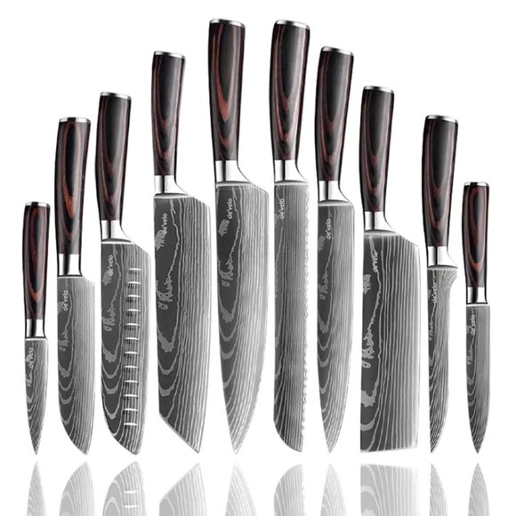 10 Piece Damascus Pattern Kitchen Knife Set - Picture 1 of 5